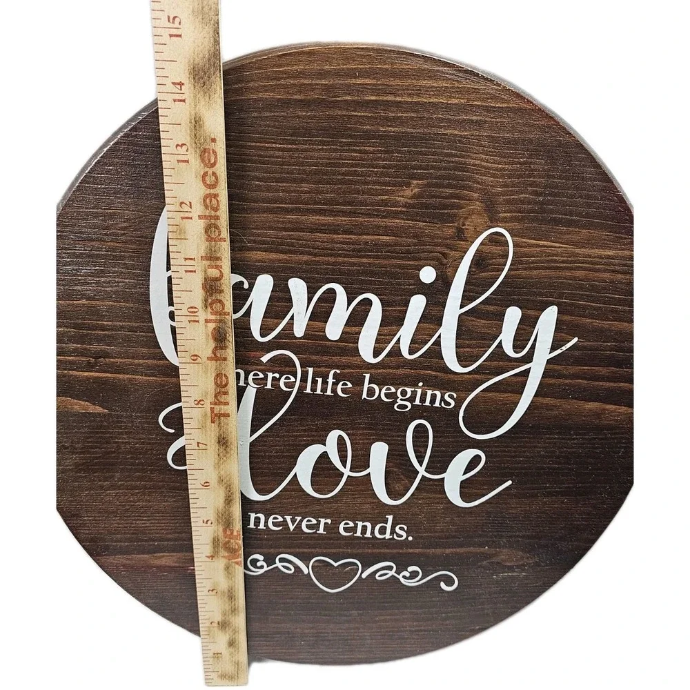 Family Where Lifes Begins & Love Never Ends Wood Round Lazy Susan Turntable 15